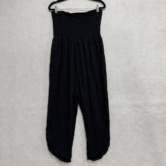 prAna Jumpsuit Womens Large Black Tencel Modal Smocked Strapless 1973221 - Picture 1 of 11